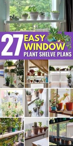 the cover of 27 easy window plant shelf plans