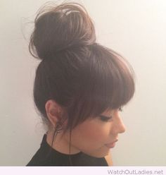 2024 Bangs, Top Bun, Bangs With Medium Hair, Hair Buns, Medium Long Hair, Hair Affair, Work Hairstyles, Fringe Hairstyles