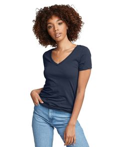 Ladies' Ideal V - INDIGO - S | Next Level Women's Ideal V T-Shirt in Indigo Size Small | Cotton/Polyester Blend Trims Fashion, Neck Women, Banana Cream, Closet Staples, Warm Grey, Knit Set, Light Orange, Military Green, Wholesale Clothing