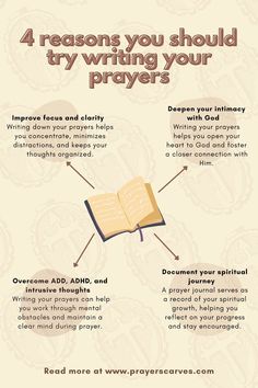 an open book with the words 4 reasons you should try writing your prayer