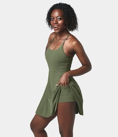 Workout Dress, Active Dress, Padded Shorts, Straps Dress, Everyday Workout, Mini Slip, Bleach Wash, U Neck, One Piece Dress