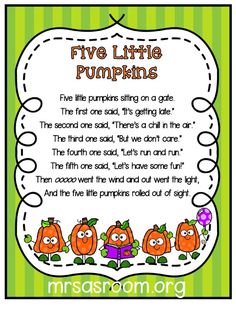 the five little pumpkins poem for kids to read and practice their writing skills on