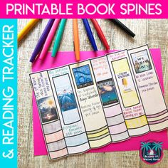 the printable book spins are on top of a table with crayons and pencils