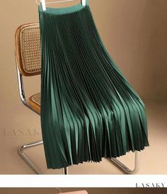 Lasaky - Dramatic Pleated Design Ladies' Garment Pleated Skirts Knee Length, Pleated Skirt Plus Size, Satin Pleated Skirt, Skirt Midi, Chinese Dress, Satin Skirt, Pleated Midi Skirt, Green Skirt, Types Of Skirts