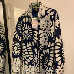 Rare Nwt Desigual Hand Embroidered Coat. Blue And White Large Floral Embroidery. Pictures Do Not Do This Coat Justice. It Is So Gorgeous, Unique And Rare. Wool Acrylic Blend. Zips Up Front. Never Worn, Nwt. Size Eu 46 (Us Size 12-14). Length From Top Of Shoulder: Approx 36". No Low Ballers Please. Elegant Embroidered Multicolor Outerwear, Elegant Multicolor Embroidered Outerwear, Multicolor Folk Outerwear With Geometric Embroidery, Vintage Multicolor Embroidered Long Sleeve Outerwear, Desigual Coat, Embroidered Coat, Floral Embroidery, Size 12, Hand Embroidered