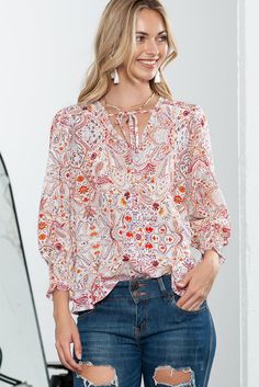 Material:100%Polyester The print is both elegant and playful, perfect for those who want to embrace their free-spirited side. The shirred cuffs on the sleeves add a unique and feminine detail to the blouse. The shirring creates a subtle ruffled effect, adding texture and visual interest to the overall design. The relaxed fit offers ease of movement and allows for easy layering or wearing on its own during warmer days. Size Chart (CM) Sizes Bust Shoulder Sleeve_Length Length Hem_Width Relax Relax Boho Paisley, Red Boho, Graphic Apparel, Loungewear Set, Types Of Dresses, Red Blouses, Sweater Blouse, Types Of Skirts, Blouse Dress