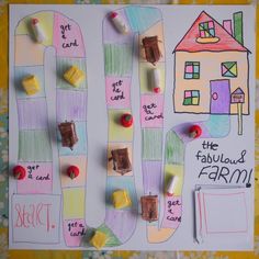 a paper board with candy and candies on it that says the fairground farm