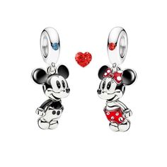 Mickey Mouse & Minnie Mouse Charms New In Gift Box Includes 2 Charms Sterling Silver Fits Pandora Style Bracelets Charms Are Unbranded Great Valentine’s Gift For Disney Fan! Ships Same Day Mickey Baby, Mickey Y Minnie, Silver Charm Bracelet, Mickey And Minnie, Christmas Gift Jewelry, Charm Set