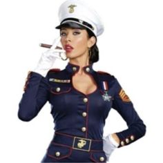 Dreamgirl Costume “Take Charge Marge” Navy Blue Dress And White Hat So I’m Guessing She’s In The Navy She Appears To Be A Decorated Naval Officer Style No. 9894 Size Adult Medium 120 - 140 Lbs. Size Adult Large 140 - 160 Lbs Costume Includes 4 Pieces, As Follows: Dress With Patches Hat Belt Commendation Medal (Does Not Include Gloves, Cigar Or Shoes As Shown In Photo) This Costume Is Brand New In Its Original Packaging As Shown In The Photos Estimated Msrp$49.99 - $59.99 But This Is A Guess Afte Marge Costume, Marine Costume, Neon Yellow Dresses, Navy Costume, Naval Officer, Military Dress, Military Costumes, Red Riding Hood Costume, Military Dresses