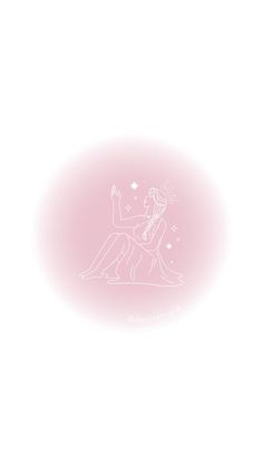 a white drawing of a woman sitting on top of a pink circle with stars in the background