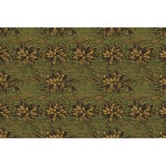 a green and brown wallpaper with large flowers on the bottom, in an ornate pattern