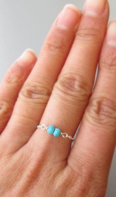 Sterling Silver Genuine Turquoise Chain Ring by PurplePoemCraft Dainty Toe Ring Jewelry With Simple Design, Turquoise Stackable Dainty Jewelry, Minimalist Stackable Turquoise Ring For Anniversary, Minimalist Silver Turquoise Promise Ring, Minimalist Adjustable Turquoise Ring For Everyday, Minimalist Turquoise Ring For Everyday, Minimalist Turquoise Jewelry For Anniversary, Turquoise Minimalist Jewelry For Anniversary, Minimalist Everyday Turquoise Rings