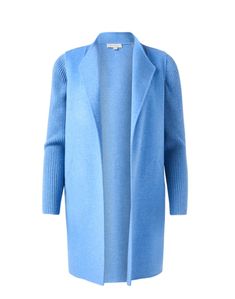 como-wool-cashmere-rib-sleeve-coat_product.jpeg Chic Workwear, Light Blue Jacket, Skirt And Top Dress, Pool Blue, Cashmere Jacket, Elegant Aesthetic, Blue Coat, Cotton Blazer, Blue Coats