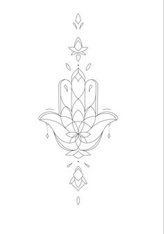 a black and white drawing of a lotus flower