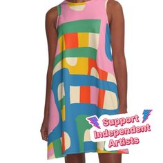 Loose-fit, mid-length sleeveless dress with silky handfeel. Printed on both sides. Machine washable. Size range XS-2XL. Bo Kaap Colorful Abstract Pattern. Contemporary modern aesthetic; bold, unique, and bright. Maximalist adjacent. By Kierkegaard Design Studio. Multicolor A-line Midi Summer Dress, Multicolor Print Sleeveless Midi Sundress, Sleeveless Multicolor Sundress Midi Dress, Casual Sleeveless Midi Dress With Colorful Pattern, Multicolor Sleeveless Midi Dress With Colorful Pattern, Sleeveless Multicolor Patterned Midi Dress, Colorful Retro Summer Dresses, Multicolor A-line Summer Midi Dress, Casual Multicolor Print A-line Dress