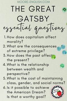 the great gatsby essential questions for writing an english lesson with pictures and text