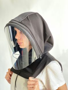 "🏅Aakasha Featured in Forbes , HuffPost ,THEWHOot \"A designer from Sofia, Bulgaria, makes hoodie shields that zipper into place and \"make you feel totally comfortable and secure while going out.\" Subscribe for Aakasha Newsletter for Special Offers and Promo Codes Paste this link below in your browser http://eepurl.com/dvUKiz Now FREE EXPRESS SHIPPING to the U.S. for orders over 35$* ♥ All my orders ship EXPRESS only >> buy your piece today & have it within 1-3 days upon shipping Al Hood Mask, Clear Face Mask, Face Shield Masks, Grey Beards, Head Mask, Clear Face, Full Face Mask, Mascara Facial, Mask Face