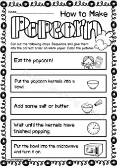 an activity sheet for students to learn how to make popcorn