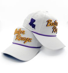 This is the kid/youth sized version of our best selling Baton Rouge, LA themed rope hat! The hats are one size fits all, snapback  © 2023 Whiskey Pines LLC Artwork has been copyrighted and may not be reproduced in any form, or for any reason, without express written permission from me. Artwork is fully protected by U.S. and International Copyright laws, all rights reserved. Purchase of artwork does not transfer copyright. Artist retains all rights. White Collegiate Hat With Curved Brim, White Cotton Hat For Game Day, Adjustable White Hat For Game Day, White Adjustable Collegiate Hat, Richardson Rope Hat, Team-colored Baseball Cap For Game Day, Team-colored Snapback Visor Hat For Game Day, Adjustable Team-colored Snapback Hat For Game Day, Geaux Tigers