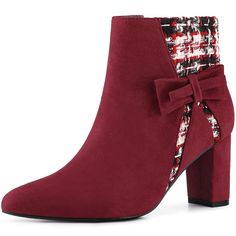 These plaid bow boots with solid chunky heels, and side zips for fastening, are fashionable and trendy. They can go well with any outfit. It will be great to pair them with jeans, trousers, dresses, shorts, or denim. A good option for weddings, parties, cocktails, Christmas Day, sweet dates, shopping, festivals, banquets, office outfits, casual wear, and daily outfits. Please note that color may vary slightly according to monitor settings.