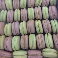 there are many different colored macaroons in the box