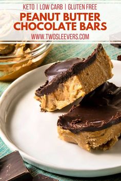 two pieces of peanut butter chocolate bars on a plate