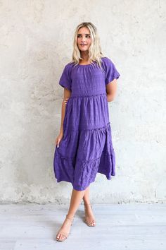 Serena modest midi dress in purple-NEW – JanieLanie Serena Dress, Modest Midi Dress, Modest Boutique, Modest Maxi, Modest Tops, Combo Dress, Modest Skirts, Tier Skirt, Midi Length Dress