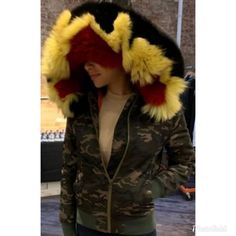 The Most Amazing Coat. Bomber Jacket But Very Warm. Multi Colored Fur. Fur Is Removable. Originally $3k. Size Xxs But I Usually Fit Xs-S. Not Too Tight. I'm A 34d/26 Waist. New With Out Tags Fitted Camouflage Outerwear For Winter, Fitted Camouflage Winter Outerwear, Fitted Mink-colored Fur Coat For Spring, Mink-colored Faux Fur Coat For Evening, Mink-colored Faux Fur Coat, Luxury Fluffy Mink-colored Outerwear, Mink-colored Long Sleeve Faux Fur Outerwear, Tights, Bomber Jacket