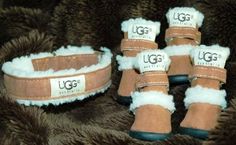 four pairs of ugg boots with fur lined around them