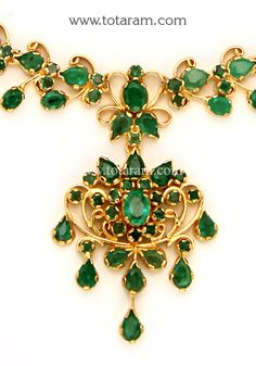 22 Karat Gold Emeralds Necklace & Drop Earrings Set - 235-GS3630 - in 33.200 Grams for USD $2880.34. 
Made in India by Totaram Jewelers Online this product is in Gold - 22 Karat BIS Hallmark 916 KDM Gold  & is an excellent gift for Adult - Women. Ships fully insured with secured guaranteed delivery for free with your order over $250 from New Jersey USA & comes with 30 days exchange policy. Gold Emerald Necklace Hand Set Fine Jewelry, Traditional Yellow Gold Emerald Necklace For Formal Occasions, Formal Temple Jewelry Style Gold Emerald Necklace, Traditional Yellow Gold Emerald Necklace For Formal Events, Formal Gold Emerald Temple Jewelry Necklace, 22k Yellow Gold Emerald Necklace For Wedding, Elegant 22k Gold Emerald Necklace, Elegant Green Emerald Necklace In 22k Gold, Elegant 22k Gold Emerald Gemstone Necklace