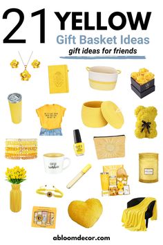 21 Yellow Gift Basket Ideas for Friends Color Themed Gift Baskets Yellow, Simple Gift Basket Ideas, Yellow Themed Gifts, Yellow Gifts Basket, Diy Birthday Presents, Gift Basket Ideas For Friends, Basket Ideas For Friends