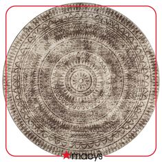 a brown and white circular rug on a white background