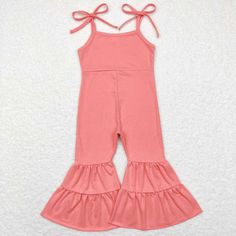 SR0715 Watermelon girls jumpsuits Pink Cotton Summer Onesie, Coral Jumpsuit, Light Blue Jumpsuit, Watermelon Girl, Summer Pink Printed Onesie, Pink Suspenders, Bell Bottom Jumpsuits, Playful Pink Swimming Onesie, Wholesale Boutique Clothing