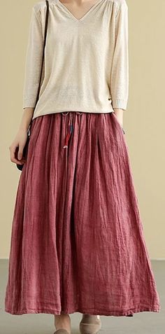 Casual linen loose fitting Women's Skirts Skirt Organza, Distressed Outfit, Casual Summer Skirt, Linen Skirts, Long Linen Skirt, Skirts Summer, Simple Skirt, Long Skirts For Women, Women Skirts