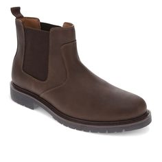 Designed for comfort and convenience, these Dockers Chelsea boots feature a timeless silhouette, detailed stitching, and synthetic leather and suede uppers. You can easily slide in and out of these boots thanks to the elastic side panels that keep your feet snug and supported while making them a breeze to get on and off. These classic men’s boots come complete with a range of modern features, like microfiber lining, moisture-wicking sock cover, and Dockers New Supreme Comfort massaging footbed, No Heel Boots, Moisture Wicking Socks, Shoe Warehouse, Handsome Style, Heeled Chelsea Boots, Brown Chelsea Boots, Dockers Men, Men’s Boots, Comfortable Boots