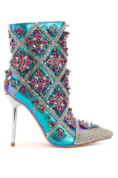 VCSHOES High Heels Boots Mid Calf Boots Bling Crystal Gem Pointed Toe Women Stage Boots 44 Blue-35 Glamorous Blue Rhinestone Boots, Boot Bling, Pu Boots, High Heels Boots, Boots For Short Women, Crystal Heels, Azalea Wang, Boots Platform, Weather Boots