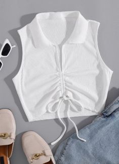 Tank Tops Outfit, Trendy Summer Tops, Cute White Tops, Trendy Tank Tops, Fashion Top Outfits, Elastic Top, Fashion Tops Blouse, Crop Top Outfits, Causual Outfits