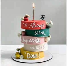 there is a cake that has been decorated with words on it