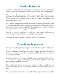 an article about health is written in blue and green with the words, friends are important