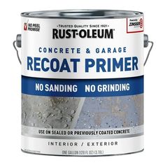 a can of rustoleum concrete and garage recoat primer no sanding