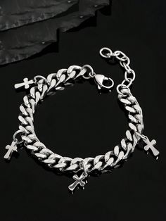 1pc Cross Pendant Chain Bracelet Silver    Zinc Alloy     Women Fashion Jewelry, size features are:Bust: ,Length: ,Sleeve Length: Silver Chain Alloy Bracelet Gift, Alloy Chain Bangle Bracelet, Silver Cross Bracelets With Adjustable Chain, Silver Cross Bracelet With Adjustable Chain, Metal Charm Bracelet With Dangling Chain, Metal Chain Charm Bracelet, Chain Bracelet Silver, Silver Chain Bracelet, Watches Women Fashion