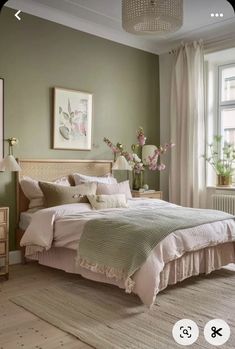 Pink And Sage Bedroom Aesthetic, Sage And Pink Interior, Pink White Gold Green Bedroom, Jade And Pink Bedroom, Neutral And Colorful Bedroom, Pink Grey White Green Bedroom, Green And Pink Decor Bedroom, Mint Green Pink And Grey Bedroom, Pink And Green Master Bedrooms