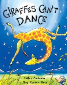 a children's book with an image of a giraffe jumping in the air