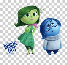 the inside out movie poster with two cartoon characters in green and blue outfits, one is looking