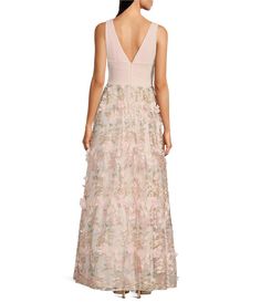 A Line Maxi Dress, Aidan Mattox, Mesh Maxi Dress, Dillard's, A Line, Maxi Dress, Mesh, V Neck, Floral