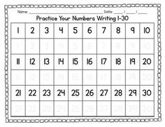 a printable worksheet to practice numbers with the number 1 - 30 on it