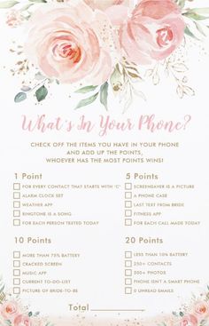 a pink flowered wedding checklist with the words what's in your phone?