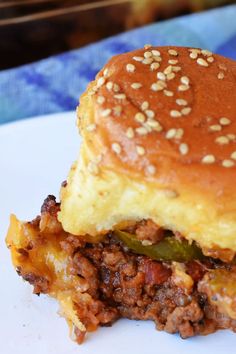 a sloppy joe sandwich on a white plate