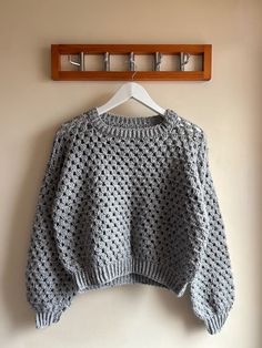 granny stitch sweater pattern Best Crochet Stitches For Sweaters, Cropped Crochet Sweater Pattern Free, Gray Crochet Projects, Crochet Granny Stitch Sweater, Crochet Sweater Free Patterns, Crocheted Sweaters Free Pattern, Beginner Knit Sweater Pattern Free, Beginner Crochet Sweater Pattern Free, Free Sweater Crochet Pattern