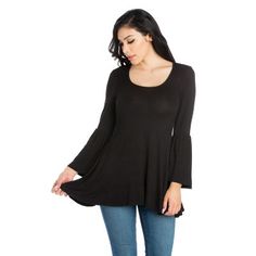 This long sleeve tunic will flatter your curves in the loveliest way. Featuring fashion-forward bell sleeves with a scoop neckline and flared shape, this comfortable tunic top can be worn casually or dressed up for the evening with the right accessories. Macbeth Costumes, Witch Clothes, Clothes Reference, Maternity Tank Tops, Professional Wear, Long Sleeve Tunic, Shop Blouses, Black Tank Tops, Fashion Tees